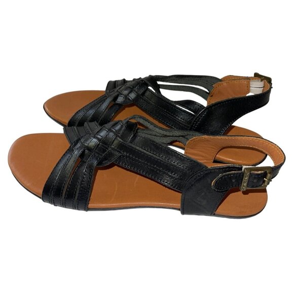 Huaraches by Bearpaw Sandals Womens Size 12 Agate Strappy Black Leather Open Cas - Picture 4 of 7